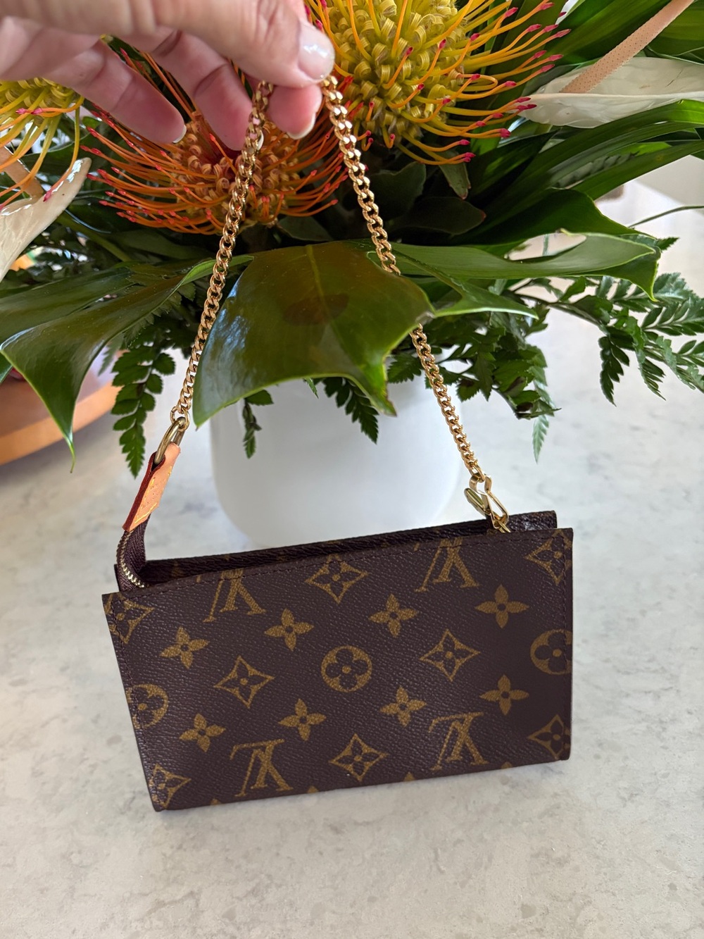 Louis Vuitton Monogram Mini Pochette Accessoires - Brown/Gold Chain
